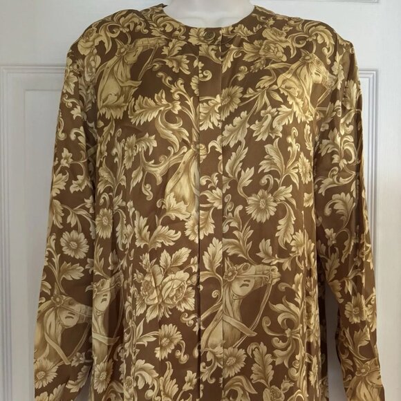 Vintage Escada Margaretha Ley Silk Gold Brown Blouse Size 38 Button Front - Picture 1 of 6